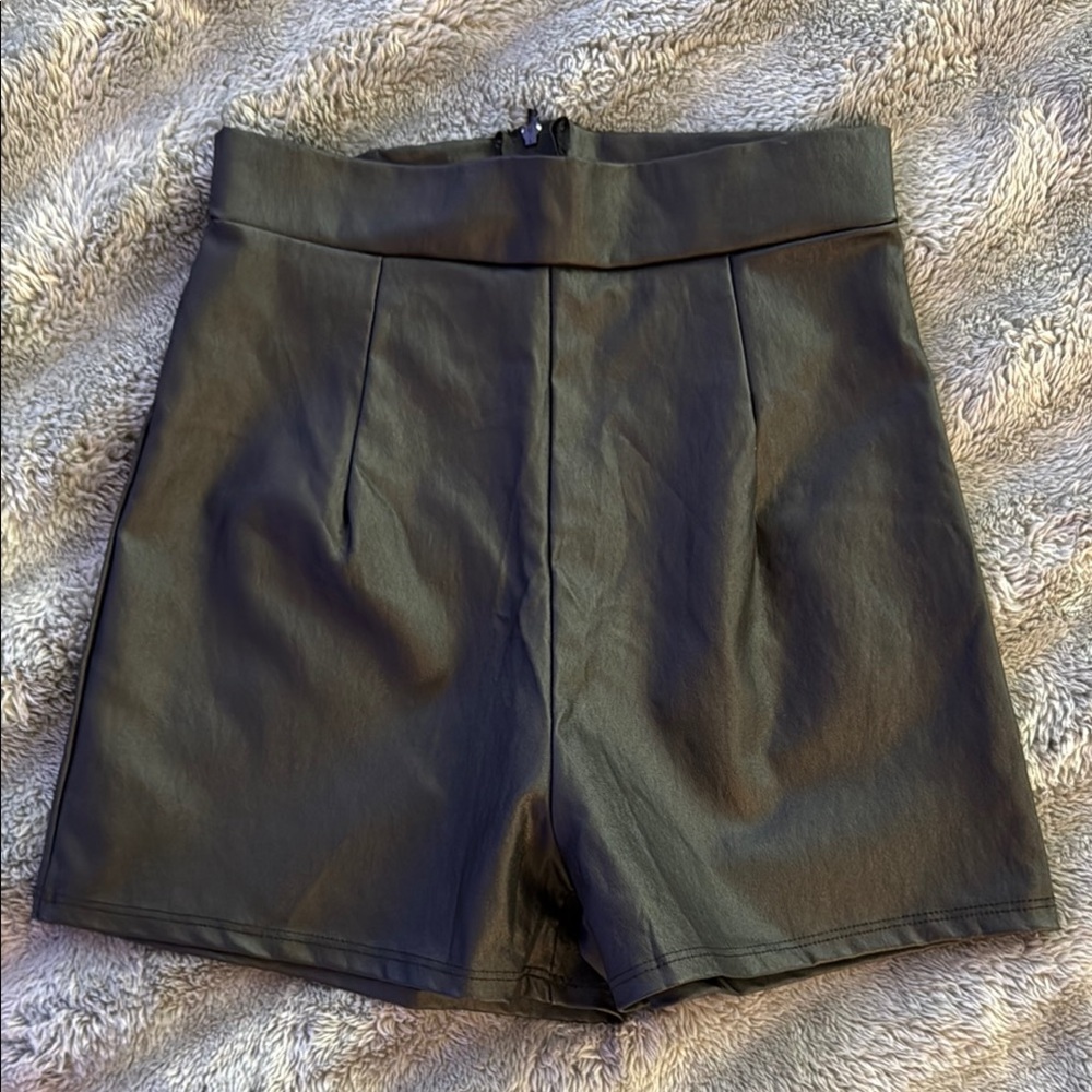 Black Faux Leather Women's Shorts - Picture 3 of 7